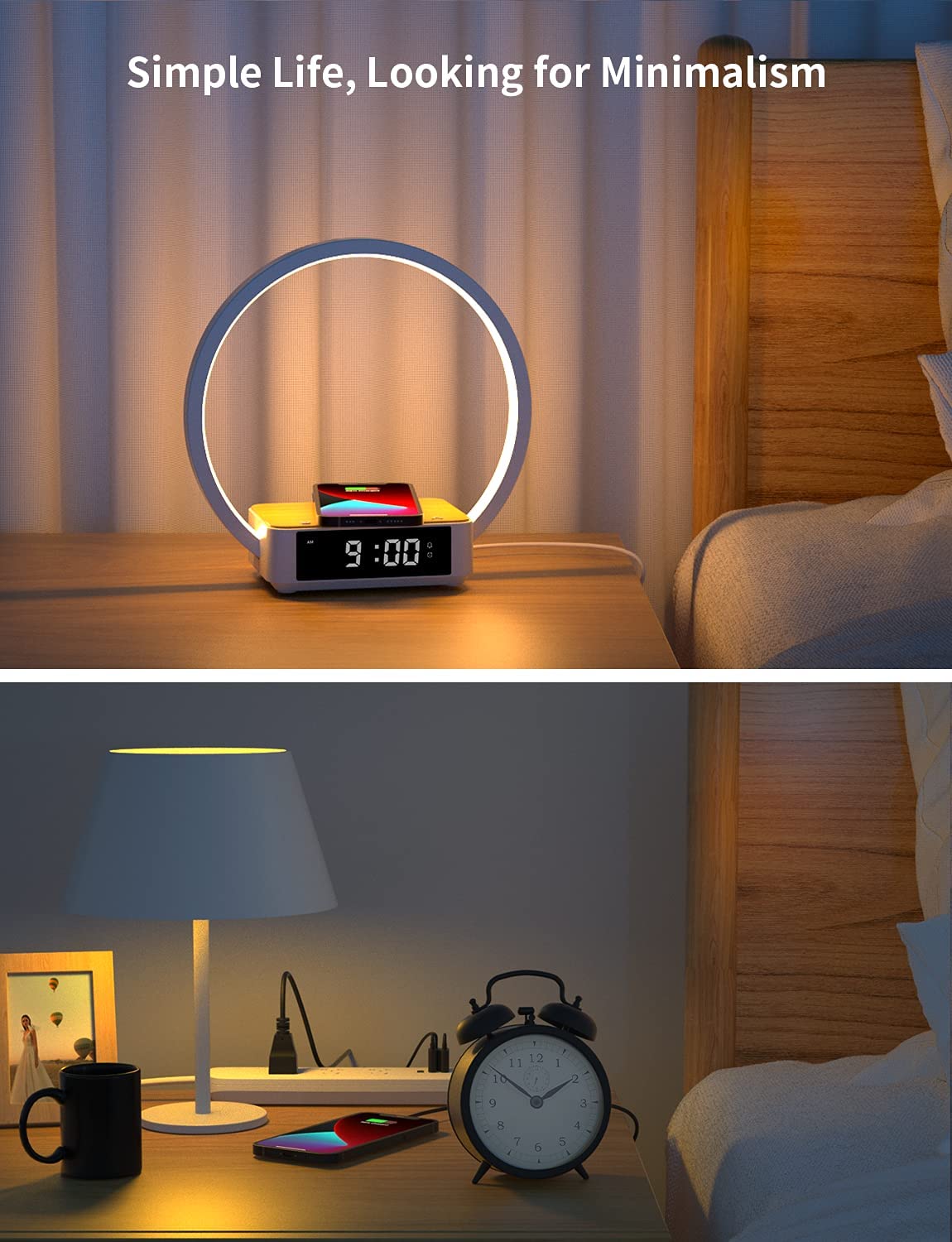 Touch Bedside Lamp with Alarm Clock and Fast Wireless Charging