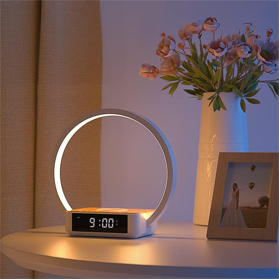 Touch Bedside Lamp with Alarm Clock and Fast Wireless Charging