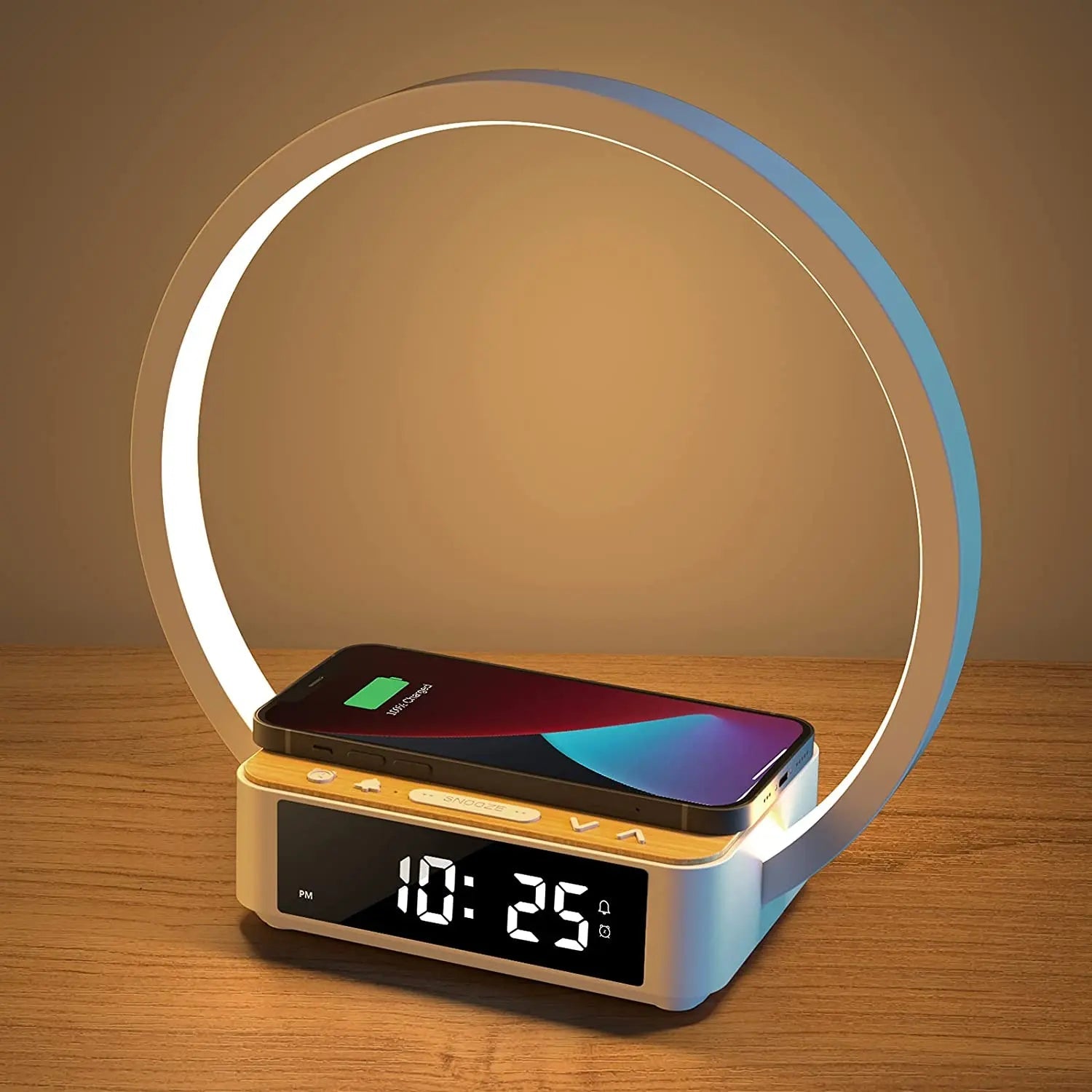 Touch Bedside Lamp with Alarm Clock and Fast Wireless Charging